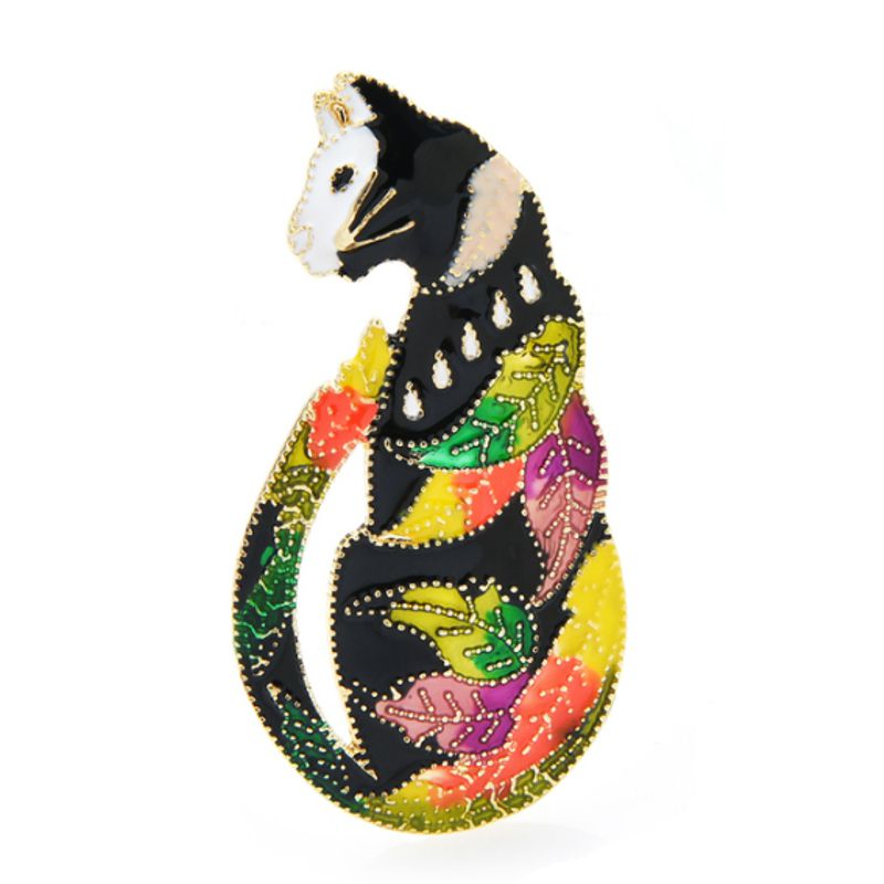 Colorful Calico Cat Brooch - Enamel and Rhinestones - Click Image to Close